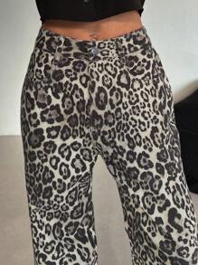 DAZY Quần Jeans Denim Họa Tiết Da Báo Cài Nút Phía Trước, Mặc Hàng Ngày Thường Ngày Họa Tiết Da Báo - màu nâu - Xem 4