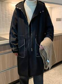 Manfinity Hypemode Men's Contrast Trim Front Zip Up Hooded Trench Coat With Pockets