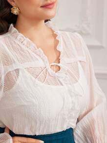 Modelyn Plus Size Bell Sleeve Solid Color Casual Blouse, Spring Autumn