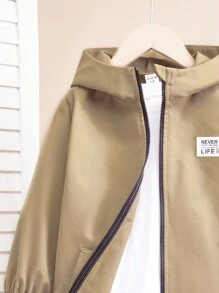 1pc Boys Casual Hooded Jacket With Letter Graphic, Thick & Warm Outerwear For Young Boys, Suitable For School, Daily Wear, Sports, Fall/Winter Season