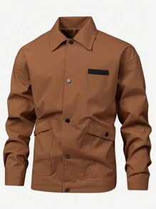 Manfinity Running Boyfriend Style Men's Casual Long Sleeve Pocket Loose Sports Jacket, Spring Autumn - Brown - View 1