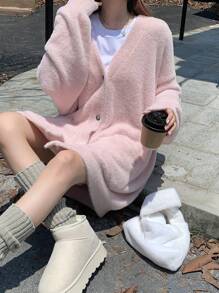 DAZY 女式 V 领长袖超大休闲开衫、七分袖上衣夹克秋冬 - 粉色 - 查看 6