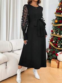 SHEIN Maternity Solid Color Patchwork Long Sleeve Simplistic Maxi Casual Dress