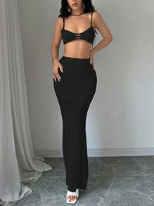 SHEIN Unity 2pcs Versatile Hollow Out Knitted Sweater Set - Black - View 1