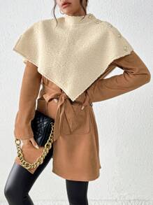 Chiquease Women's Round Neck Long Sleeve Single Breasted Casual Pockets Loose Regular Coat For Fall & Winter - Brown - View 6