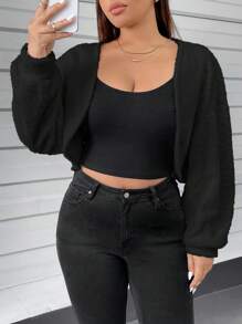 SHEIN Essnce Abrigo talla grande, negro y blanco de 2 piezas, abrigo de otoño e invierno, capa - Blanco y Negro - Ver 4