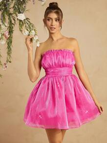 L'Amorae Vestido sin tirantes con busto fruncido - Rosa Fucsia - Ver 3