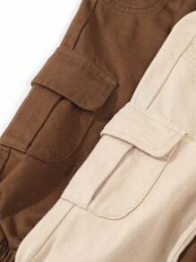 SHEIN Playful Pals 2 件装男婴纯色松紧腰休闲牛仔裤套装，秋季