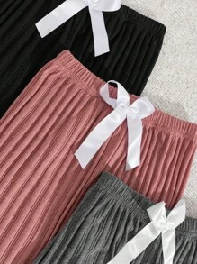 EURMUSE 3pcs  Lace&Ribbon Detail Sleep Bottom Set - Multicolor - View 3