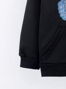 SHEIN Young Girl Lightweight Zipper Closure Knit Butterfly Pattern Hooded Jacket, Casual Style For Fall & Winter - Black - View 6