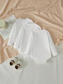 SHEIN LMoss Kids Conjunto de 3 piezas de body con volantes de unicolor y tejido suave para bebé niña recién nacida, otoño