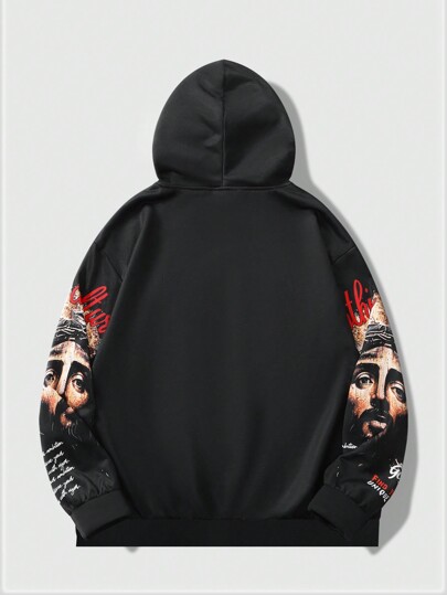 Street Life Men's Fashion Streetwear Figure Slogan Print Hoodie