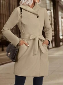 SHEIN Clasi Women's Solid Color Button Front Long Sleeve Pocket Casual Jacket