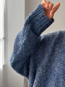 FRIFUL Áo len chui đầu cỡ lớn bằng vải lông cừu dày dặn cho nữ mùa thu, đông - Màu xanh lam - Xem 8