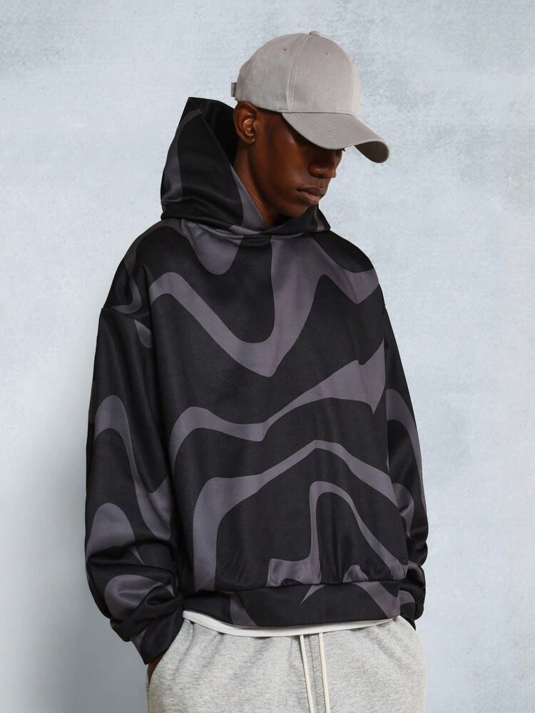 Oversized Heavyweight All Over Abstract Print Hoodie