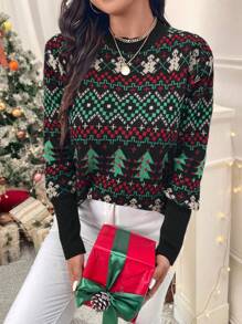SHEIN LUNE Plus Size Ribbed Stripe Pocket Button Front Casual Woman Sweater For Christmas,Holiday Outfits,Country Tops