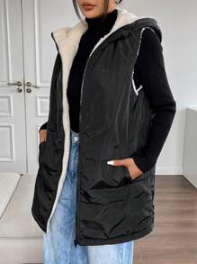 SHEIN EZwear Black Sleeveless Hooded Woven Windbreaker