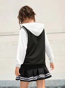 SHEIN 适合青少年女孩的超大款连帽衫，绿色运动图案印花，休闲宽松版型，适合滑板、篮球、羽毛球等运动，秋冬季穿着。 - 彩色 - 查看 2