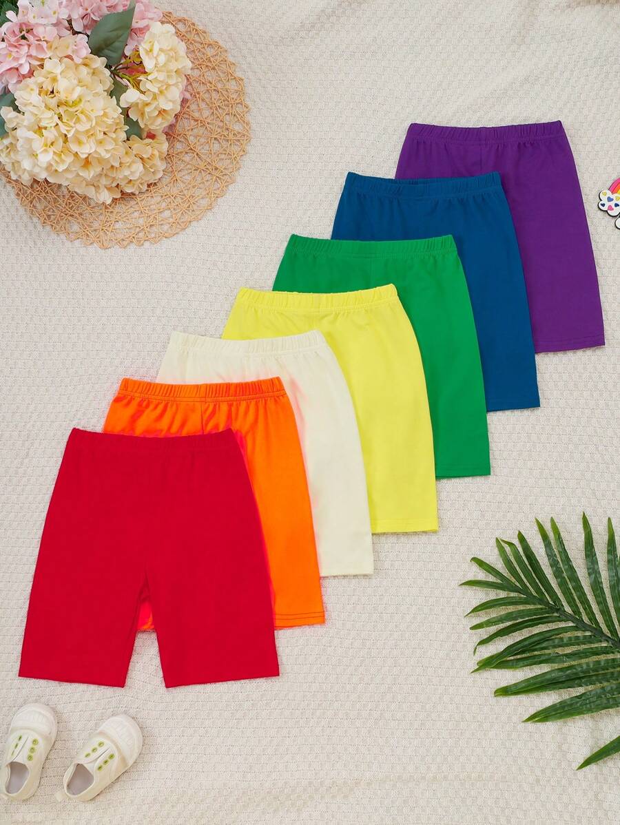 SHEIN 7 chiếc/gói quần legging dài vừa phải cho bé gái, mùa hè - Nhiều màu - Xem 1