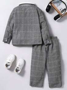 2pcs/Set Young Boys Young Girls Fashionable Casual College Style Plaid Splice Plaid Splice Long Sleeve Shirt With Elastic Waistband Pants Set,Super Comfortable, Versatile And Affordable, Suitable For Winter, Suitable For Keeping Warm, Suitable For Back To School, Suitable For Daily Use, Suitable For Christmas, Suitable For Birthday Parties, Suitable For Basic And Versatile, Suitable For Halloween,Simple And Plush.