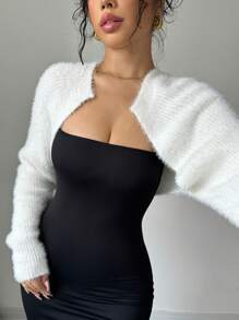 Selianne Mink Fur Sleeveless Solid Color Short Cardigan,Long Sleeve Tops Fall Winter Cloth For Women - White - View 5