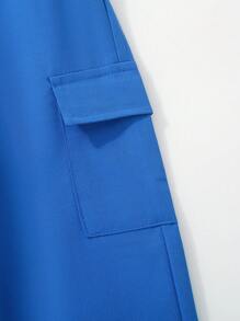 SHEIN Quần Cargo màu trơn thường ngày cho bé trai - Màu xanh lam - Xem 3