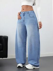 SHEIN Tall Pantalones vaqueros de pierna ancha sueltos tipo zanahoria para mujer, pantalones anchos de mujer para otoño, pantalones holgados de mujer para fiesta de graduación