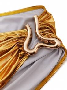 SHEIN X Sofía Suescun Swim SXY 全新金属纯色不对称配饰罩衫沙滩迷你裙，适合夏季海滩度假 - 金色 - 查看 7