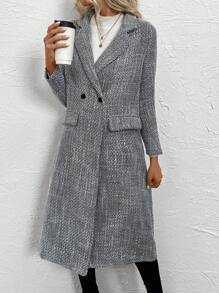 Chiquease Áo khoác ấm áp cổ đứng dài tay thanh lịch cho nữ, mùa đông - Xám - Xem 5