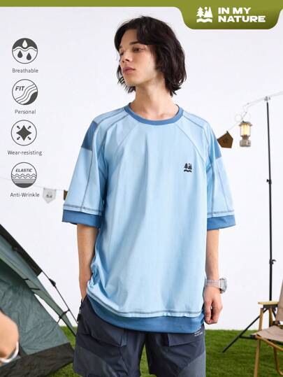 In My Nature Men's Crew Neck Short Sleeve Color Block Printed Casual Outdoor T-Shirt
