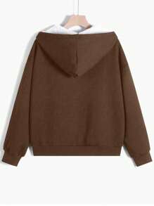 SHEIN EZwear Dames effen kleur voorkant rits lange mouw capuchon zak casual sweatshirt, lange mouwen tops