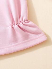 SHEIN 年轻女孩粉色长袖圆领运动衫，带激光切割 3D 蝴蝶结细节，适合秋冬季节 - 粉色 - 查看 7