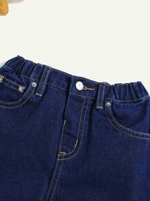 Cozy Pixies Young Boy Fashion Casual Basic Model Hammer Design Without Elastic Comfortable Straight-Leg Jeans Dailywear And Fall/Winter - Blue - View 5