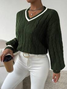 Chiquease Jersey holgado, informal, de cuello en V y hombros caídos para mujer, para otoño/invierno, con mangas largas