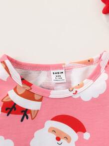 SHEIN Playful Pals 4 件套女婴可爱圣诞老人印花长袖圣诞套装，秋冬 - 彩色 - 查看 4