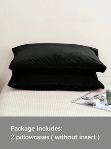 2 Stück schwarze, dicke, warme Kristallsamt-Flanell-Kissenbezüge, einfarbig im japanischen minimalistischen Stil, super weich & atmungsaktiv, geeignet für den täglichen Gebrauch, Wohnheim, Bettwäsche, Hotel, Zuhause, passend für Twin, Queen, King Size - Schwarz - Übersicht 6