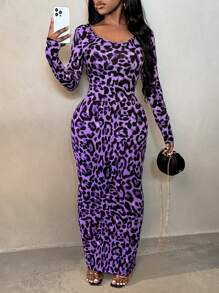 SHEIN SXY 豹纹紧身长裙，适合春夏季假期优雅约会夜派对性感波西米亚风动物印花豹纹连衣裙