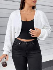 SHEIN Essnce Abrigo talla grande, negro y blanco de 2 piezas, abrigo de otoño e invierno, capa - Blanco y Negro - Ver 5