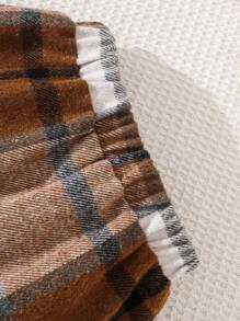 SHEIN Explorewe 女婴格子夹克、裙子和纯色长袖上衣三件套服装，秋冬 - 卡其色 - 查看 6