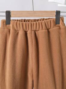 Tween Boys Winter Thickened Warm Fleece 3D Pocket Sports Sweatpants - Khaki - View 4