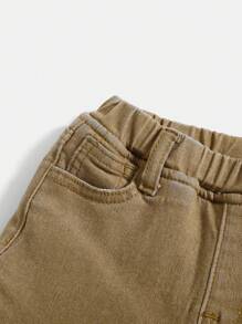 SHEIN 男童休闲保暖基本款高弹力卡其色保暖内衬牛仔裤，适合男童秋冬