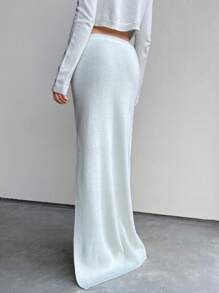 Aloruh 女式秋冬新款时尚性感侧高开叉修身低腰针织半身裙 - 杏色 - 查看 2