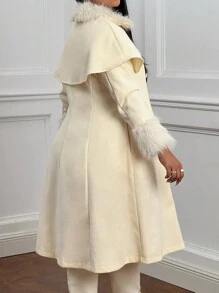 Lyrianda Plus Size Women's Solid Color Long Woolen Casual Coat - White - View 2