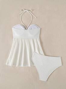 SHEIN Slayr Tankini de unicolor con escote halter hueco para mujer, perfecto para vacaciones en la playa de verano - Blanco - Ver 6
