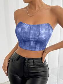SHEIN X  Ignacia Antonia Zolique 女式夏季时尚牛仔效果交叉系带露背短款上衣 - 藏蓝色 - 查看 7