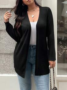 Vionelle 大码女式纯色黑色长袖休闲毛衣开衫，适合冬季 - 黑色 - 查看 5