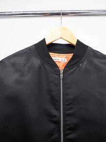 SHEIN Leap Crew 1pc Teen Boys' Loose Comfy Casual Solid Color Sports Style Jacket For Autumn & Winter - Black - View 6