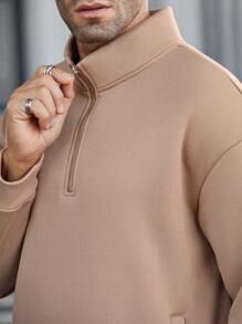 Manfinity Homme Conjunto de sudadera con media cremallera para hombres - Caqui - Ver 3