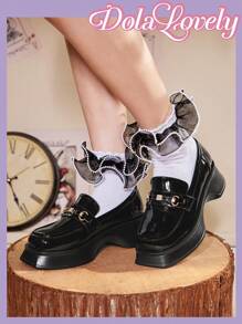 Dola Lovely Women's Solid Color Fashionable Versatile Casual Loafers Halloween Sorceress - Black - View 6