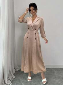 SHEIN Clasi 女士夏季纯色马球领袖口侧开衩下摆优雅办公室连衣裙